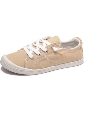 Women's Light Coffee Canvas Low Top Classic Non Slip Rubber Outsole Flat Sneaker
